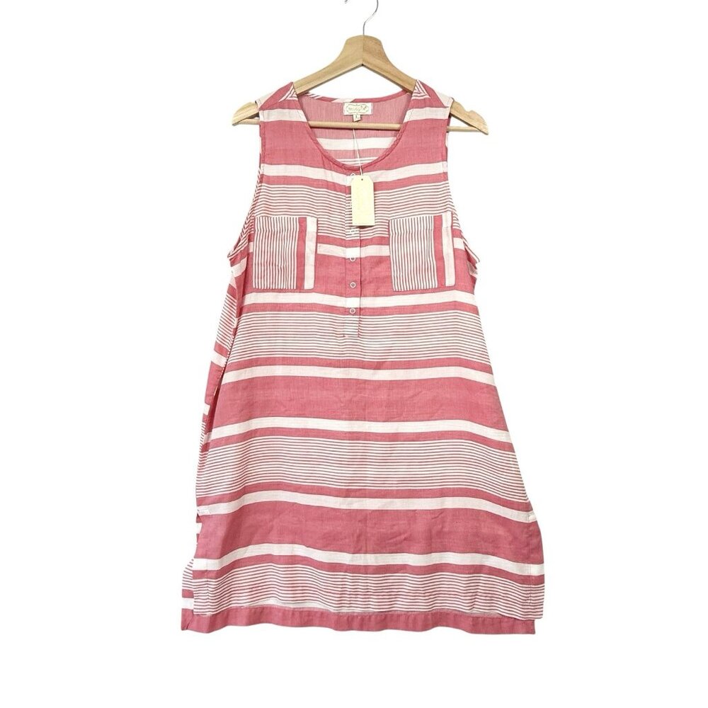Mud Pie August Coverup Dress Pink Stripe Tunic Sz Large Cotton Beach NWT
